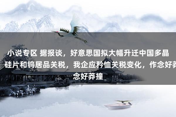 小说专区 据报谈，好意思国拟大幅升迁中国多晶硅、硅片和钨居品关税，我企应矜恤关税变化，作念好莽撞